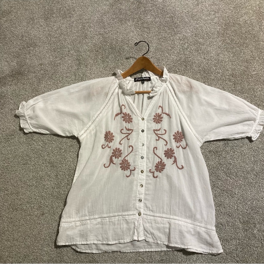 JP & Mattie Atelier Embroidered Blouse Top Shirt Size Small Boho Floral